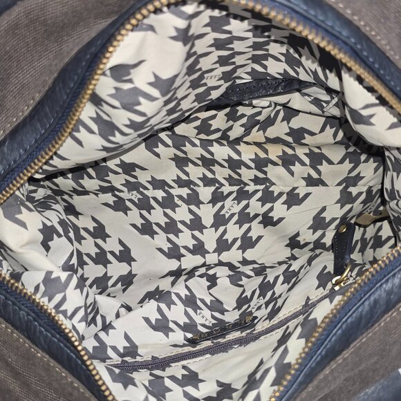 L.A.M.B Gwen Steffani Gray Canvas & Black Leather Crossbody Pocket Satchel - Picture 9 of 13